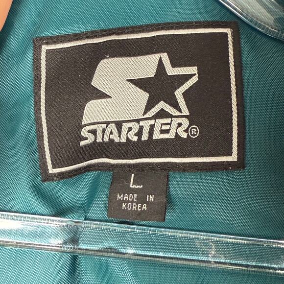 VINTAGE STARTER 90's Streetwear Oversized Hooded Puffer Teal & Navy Full Zip - Picture 6 of 15